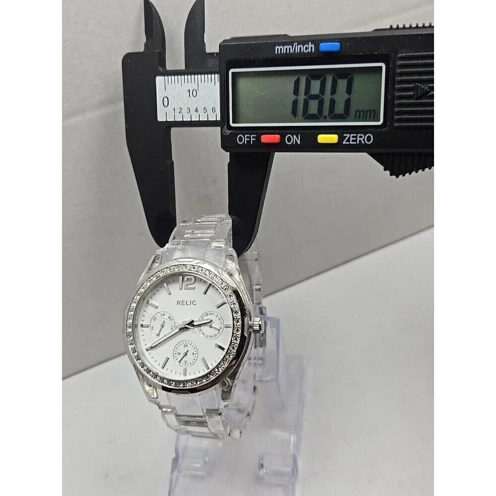 Relic Watch Women 38mm Pave Silver Tone White MOP Dial ZR11904 New Battery